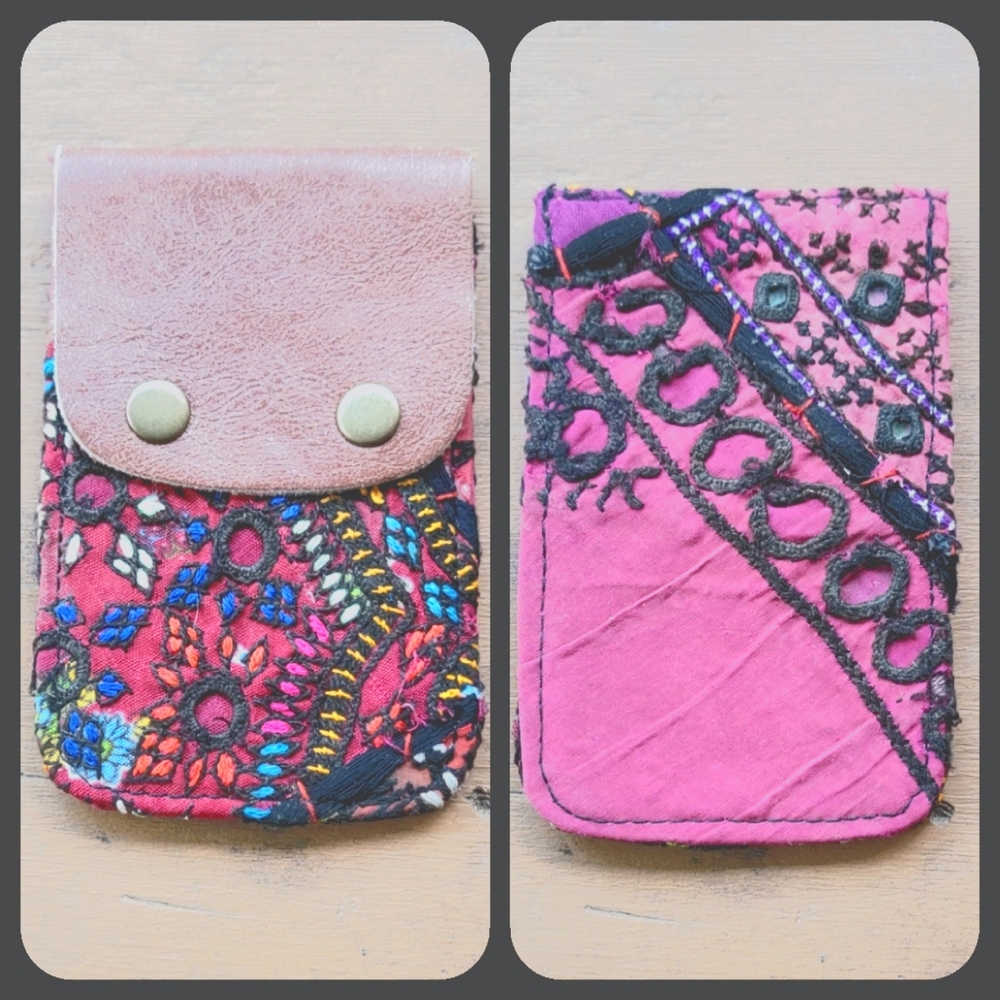 🍄🪬 Free People Boho Embroidered Repurposed vtg banjara hippie Wallet card case